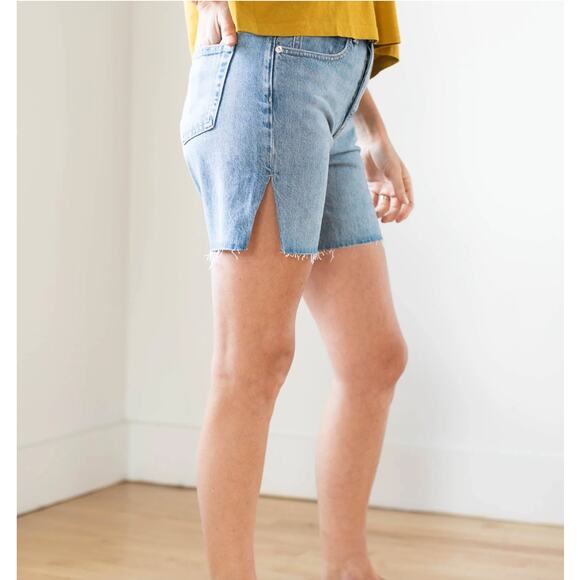 EDWIN Denim Short Cai 7-inch Inseam Light Wash Blue Sz 28 Raw Hem High Rise Boho - Picture 5 of 9